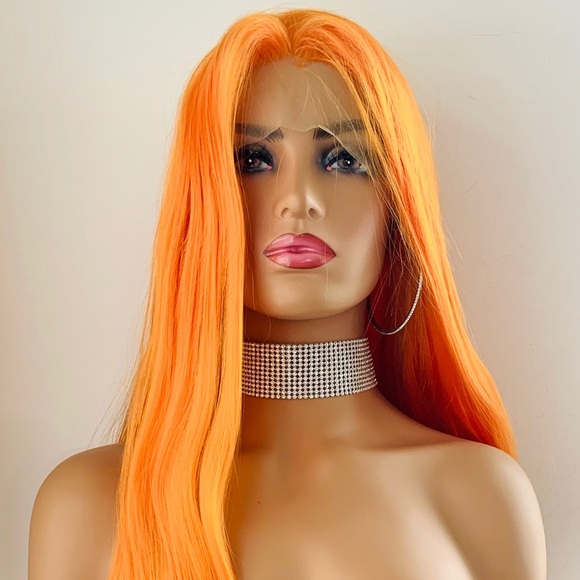 Long Orange Versatile 13x2.5 Lace Front Synthetic Wig for Cosplay or Everyday - Picture 5 of 14